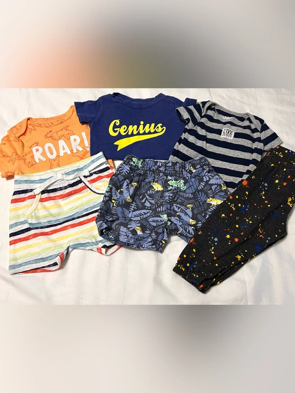 6 Month Bodysuits Pant Shorts Colorful 6 Pieces New & Like New!